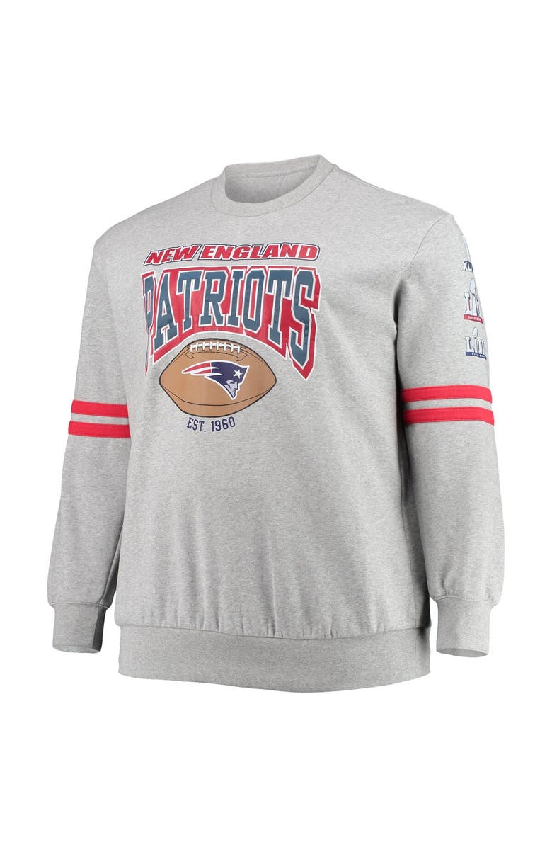 Mitchell & Ness Men's Mitchell & Ness Heathered Gray New England Patriots Big & Tall Allover Print Pullover Sweatshirt, Alternate, color, Heather Gray