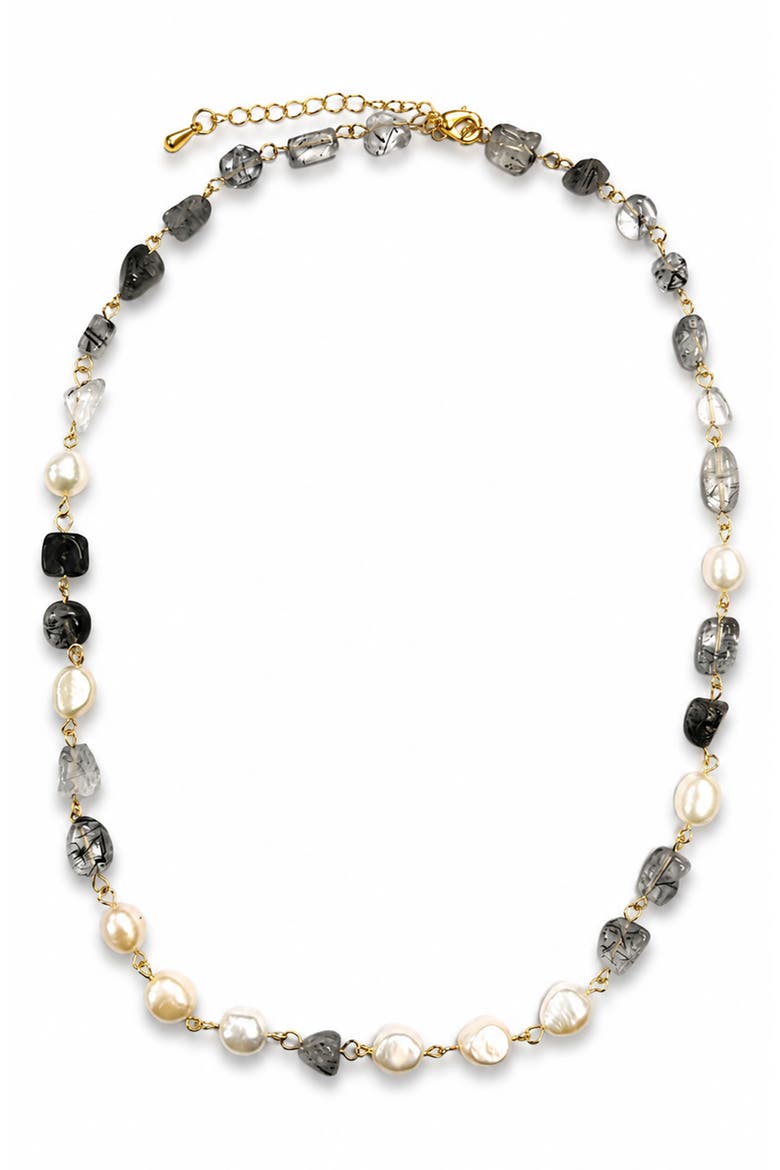 Rutilated Quartz & Imitation Pearl Necklace, Main, color, GOLD