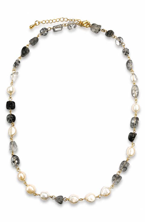 Rutilated Quartz & Imitation Pearl Necklace
