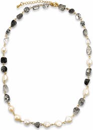 LA MENO Rutilated Quartz & Imitation Pearl Necklace