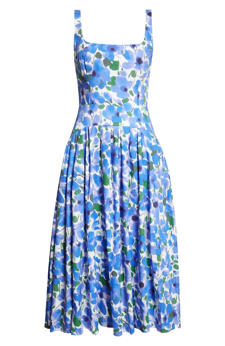 Carolina Herrera Floral Drop Waist Stretch Cotton Midi Dress, Main, color,