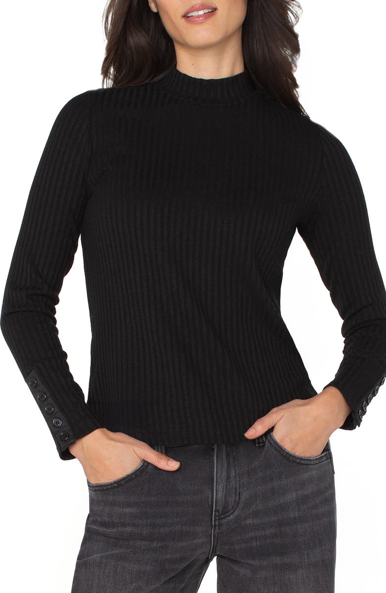 Liverpool Los Angeles Long Sleeve Mock Neck Rib Top, Main, color, Black