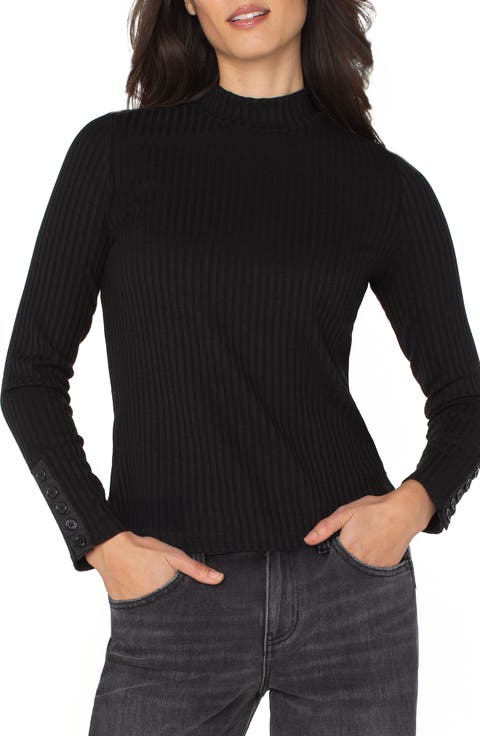 Long Sleeve Mock Neck Rib Top (Regular & Petite)