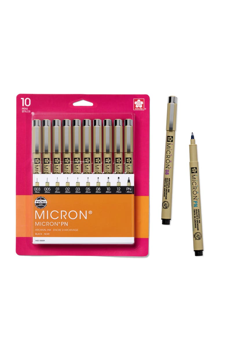 Pigma Micron Fineliner Pens, Black, Assorted Points, 10 Pack, Main, color, Blue