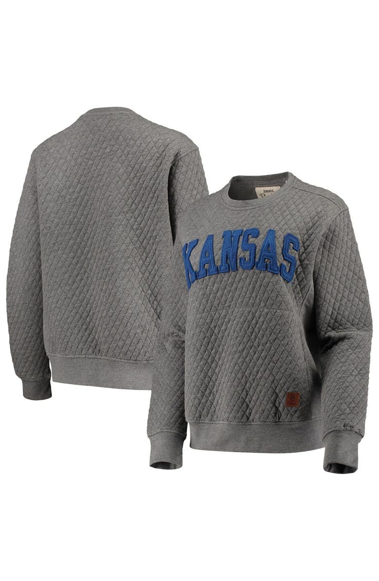PRESSBOX Women's Pressbox Heather Charcoal Kansas Jayhawks Moose Quilted Pullover Sweatshirt, Alternate, color, Heather Gray