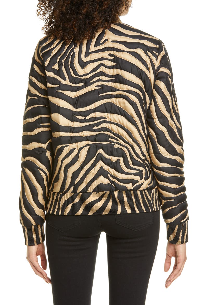 Abricot Zebra Stripe Quilted Silk Bomber Jacket, Alternate, color, PRINT