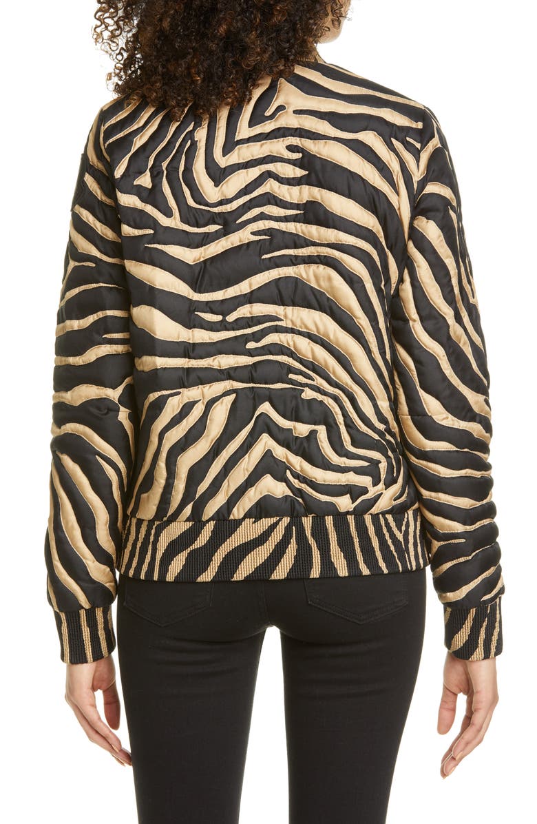 Moncler Abricot Zebra Stripe Quilted Silk Bomber Jacket, Alternate, color, 