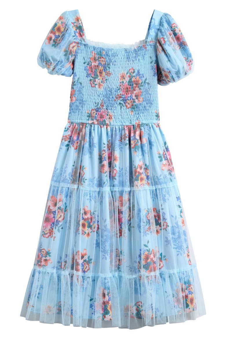Kids' Floral Print Dress, Alternate, color, BLUE MULTI