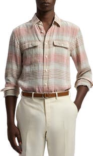 Ralph Lauren Purple Label Plaid Linen Button-Up Shirt