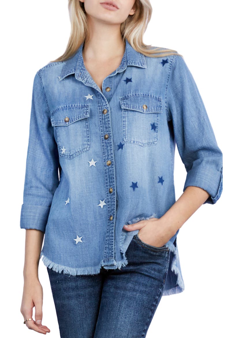 Embroidered Star Denim Button-Up Shirt, Alternate, color, DENIM