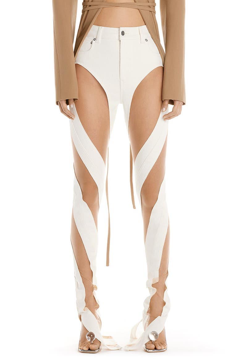Sheer Tulle Inset High Waist Skinny Jeans, Main, color, IVORY / NUDE 01
