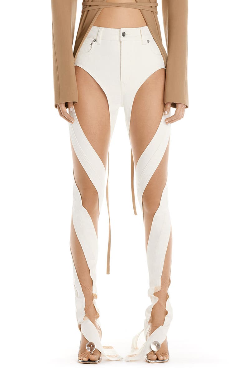 MUGLER Sheer Tulle Inset High Waist Skinny Jeans, Main, color,