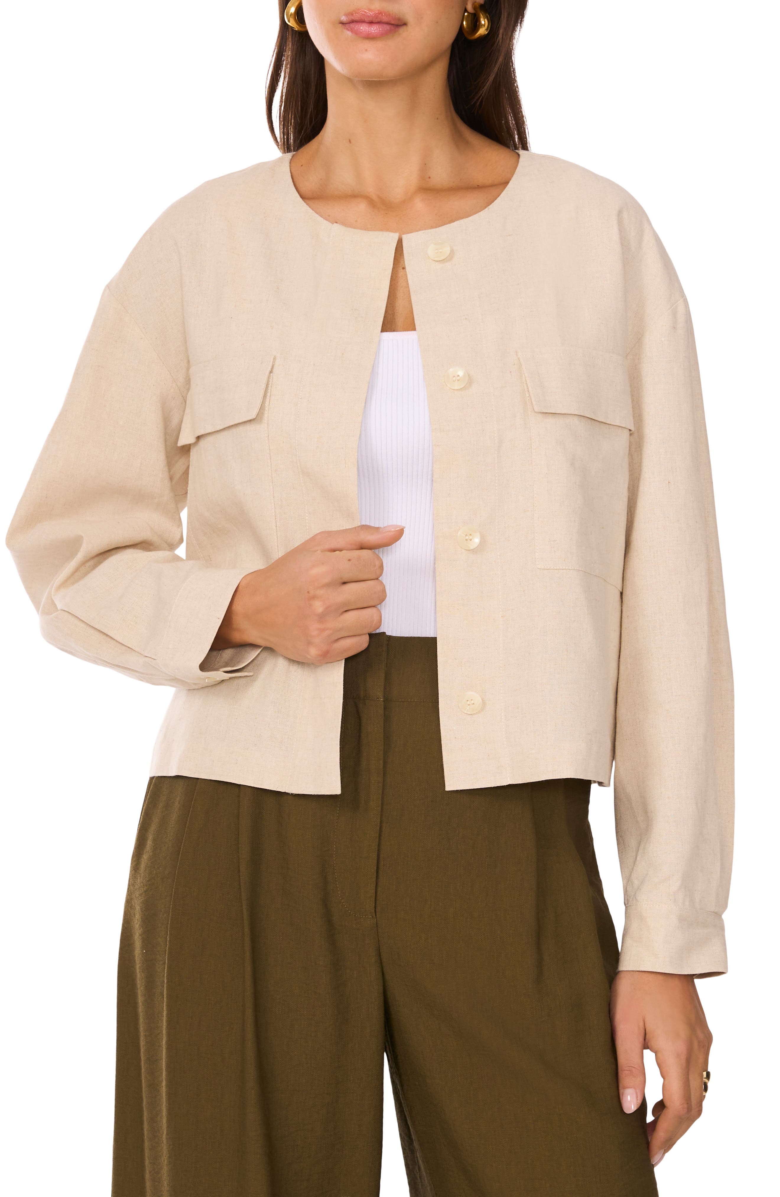 Collarless Crop Jacket