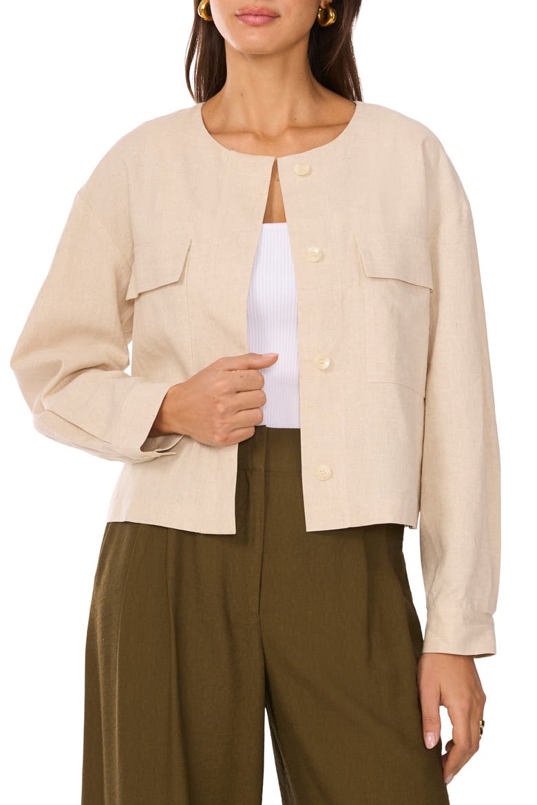 Collarless Crop Jacket, Main, color, OYSTER GREY