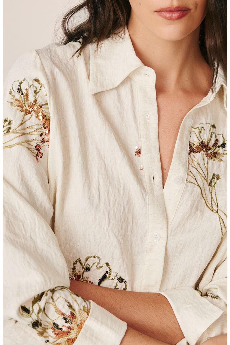 Floral Embroidered Linen Blouse, Alternate, color, White
