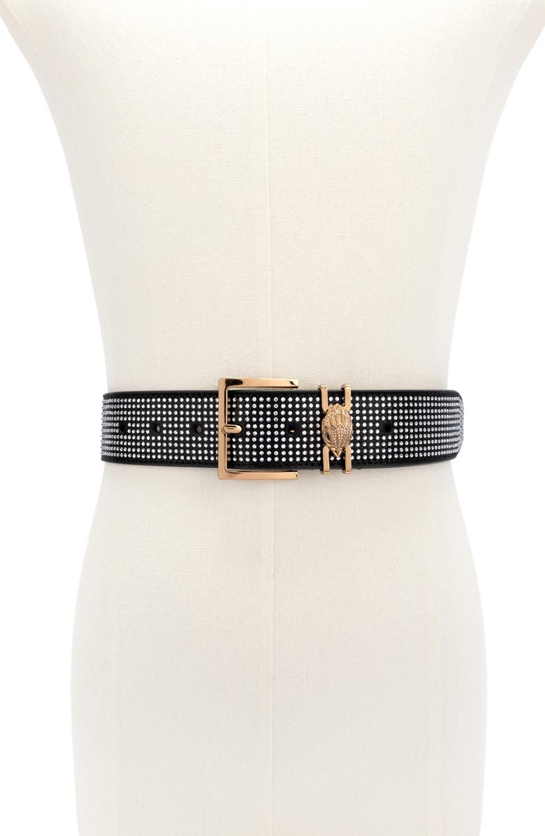 Kurt Geiger London Jeweled Faux Leather Belt, Alternate, color, Black Antique Brass