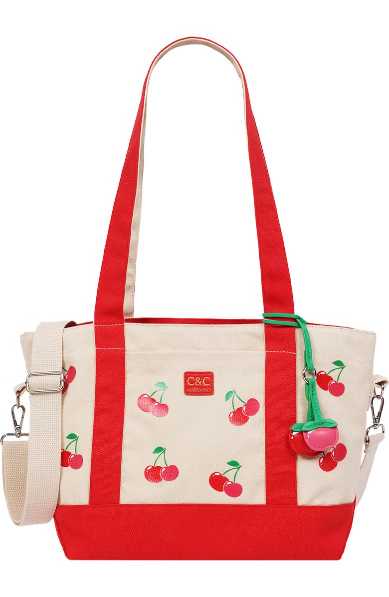 C & C California Cherry Print Tote Bag, Main, color, Red