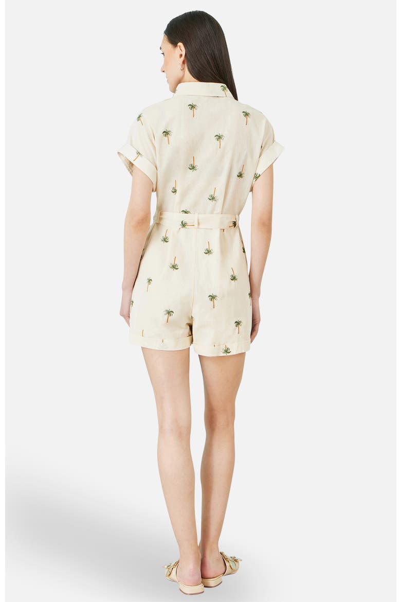 Embroidered Palm Print Cotton Playsuit, Alternate, color, Beige