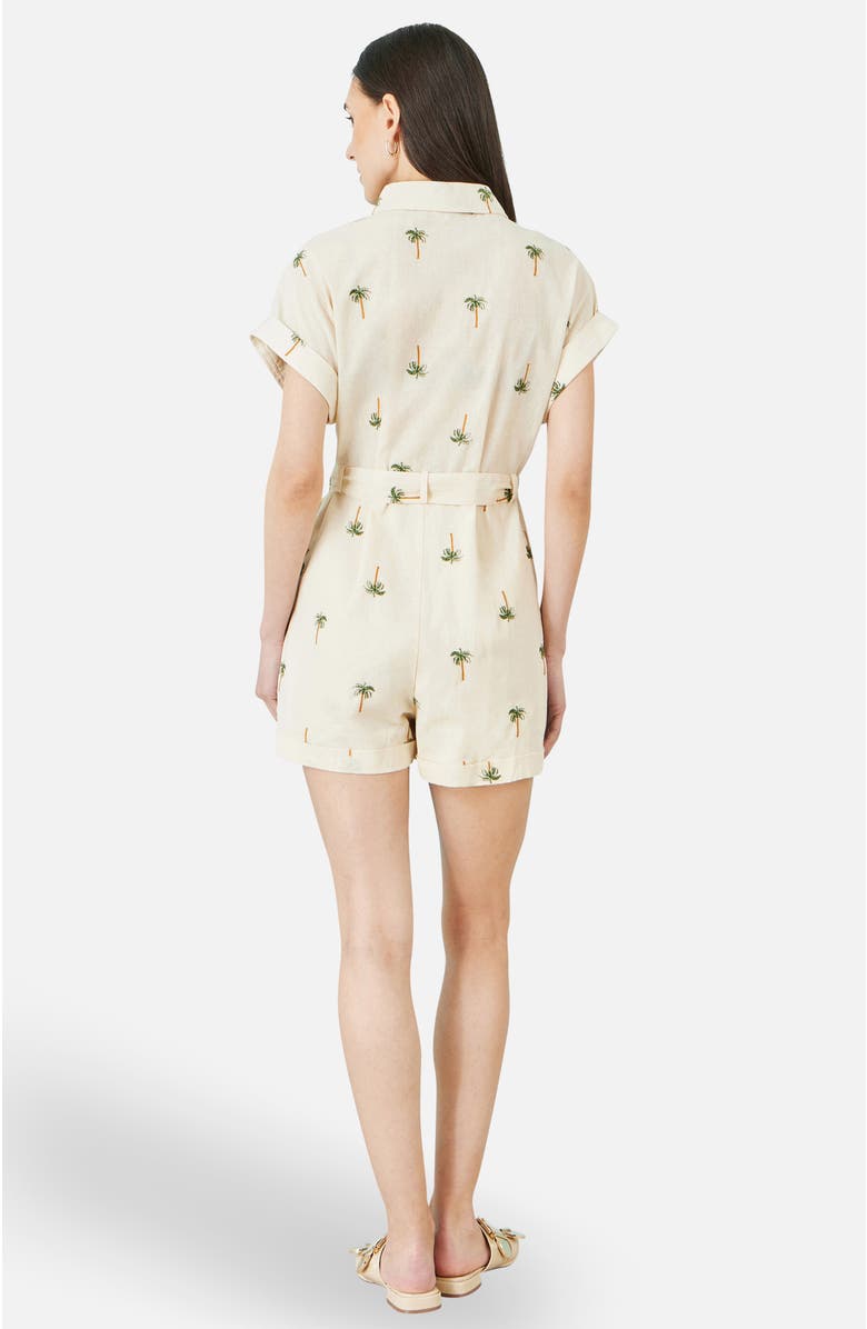Yumi Embroidered Palm Print Cotton Playsuit, Alternate, color, Beige