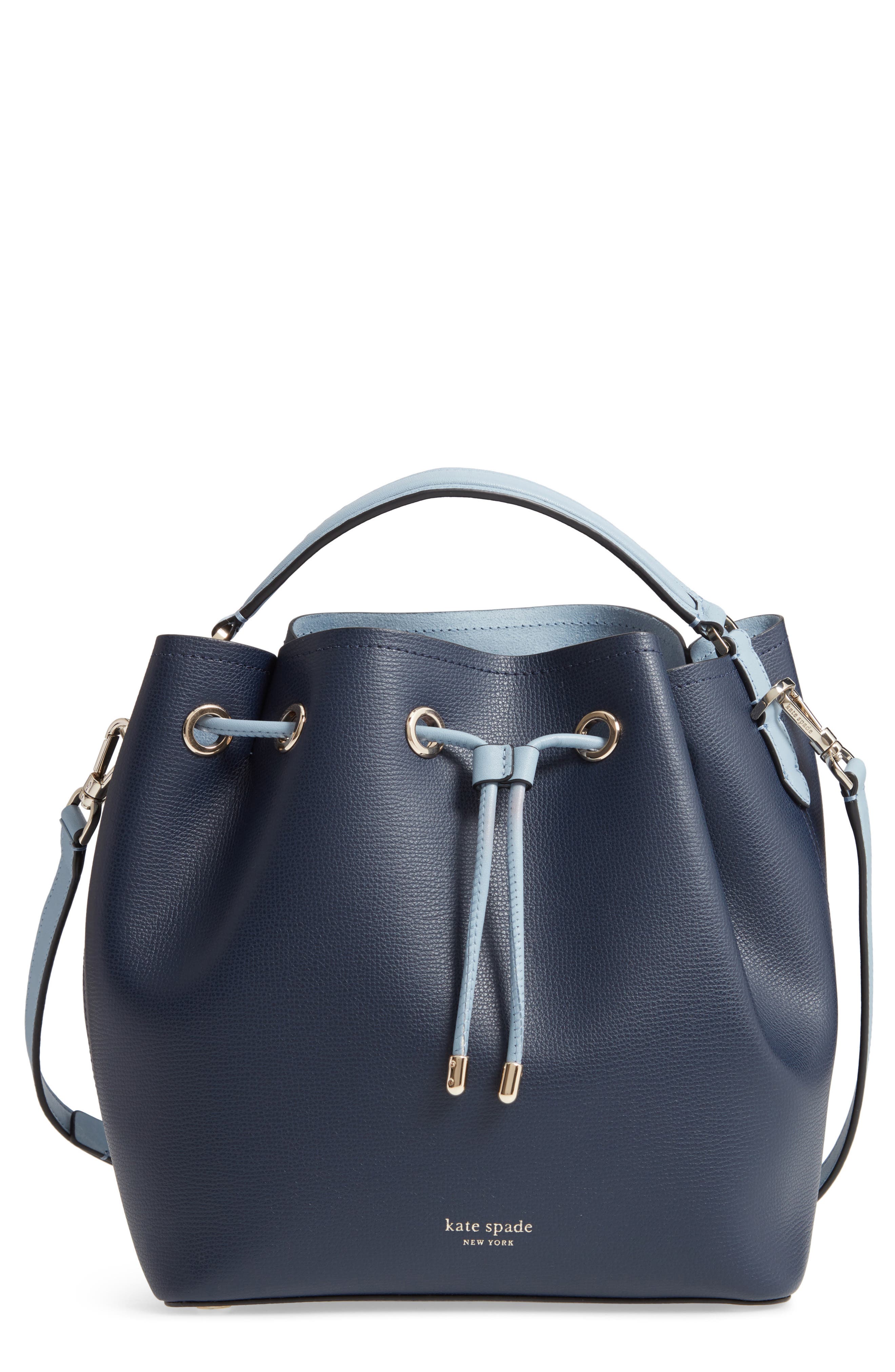 medium vivian leather bucket bag, Main, color, BLAZER BLUE