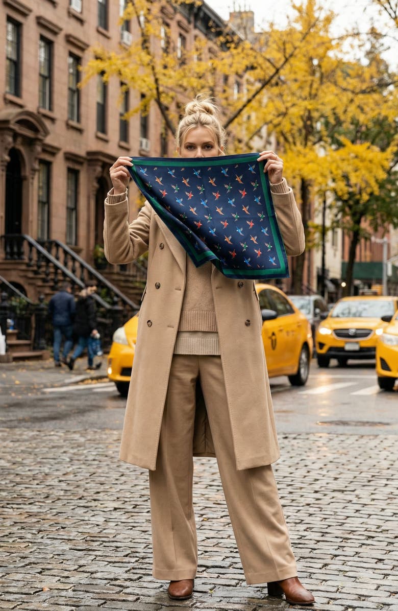 Jessie Zhao New York Freedom Wings Double Sided Silk Scarf, Alternate, color, Blue