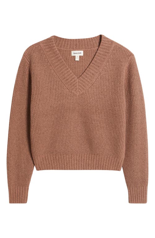 Open Edit Rib V-neck Sweater In Brown