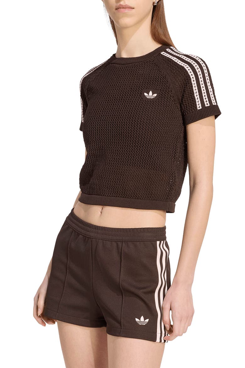 Open Stitch Short Sleeve Crop Sweater, Main, color, AURORA COFFEE
