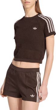 adidas Originals Open Stitch Short Sleeve Crop Sweater