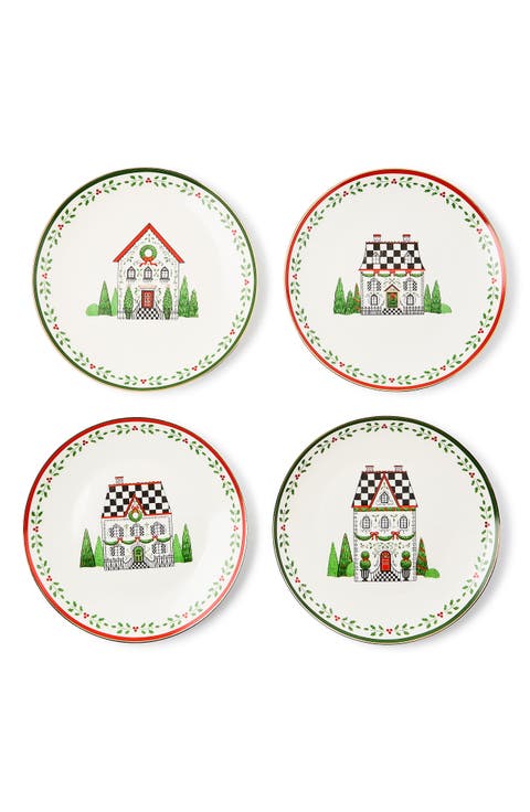 Holly Village Set of 4 Dessert Plates