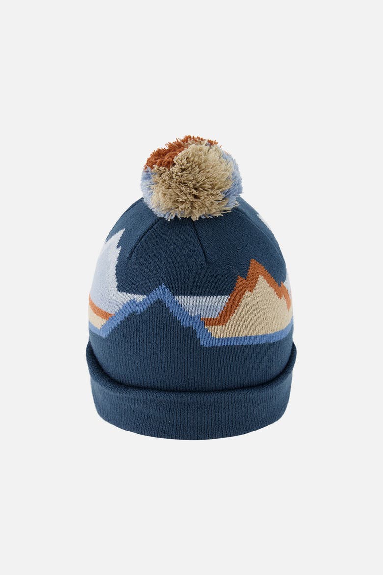 Winter Mountain Jacquard Rolled Cuff Knit Hat with Pompom, Alternate, color, Blue Jacquard Print