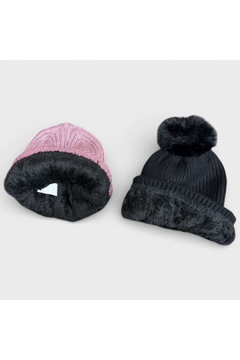 2-Pack Thermal Plush Lined Beanies, Alternate, color, Black/Mauve