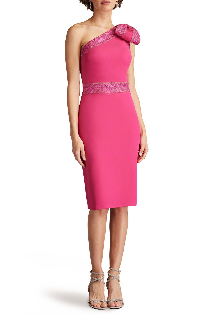 Tadashi Shoji Lace Detail One-Shoulder Sheath Cocktail Dress, Alternate, color, 