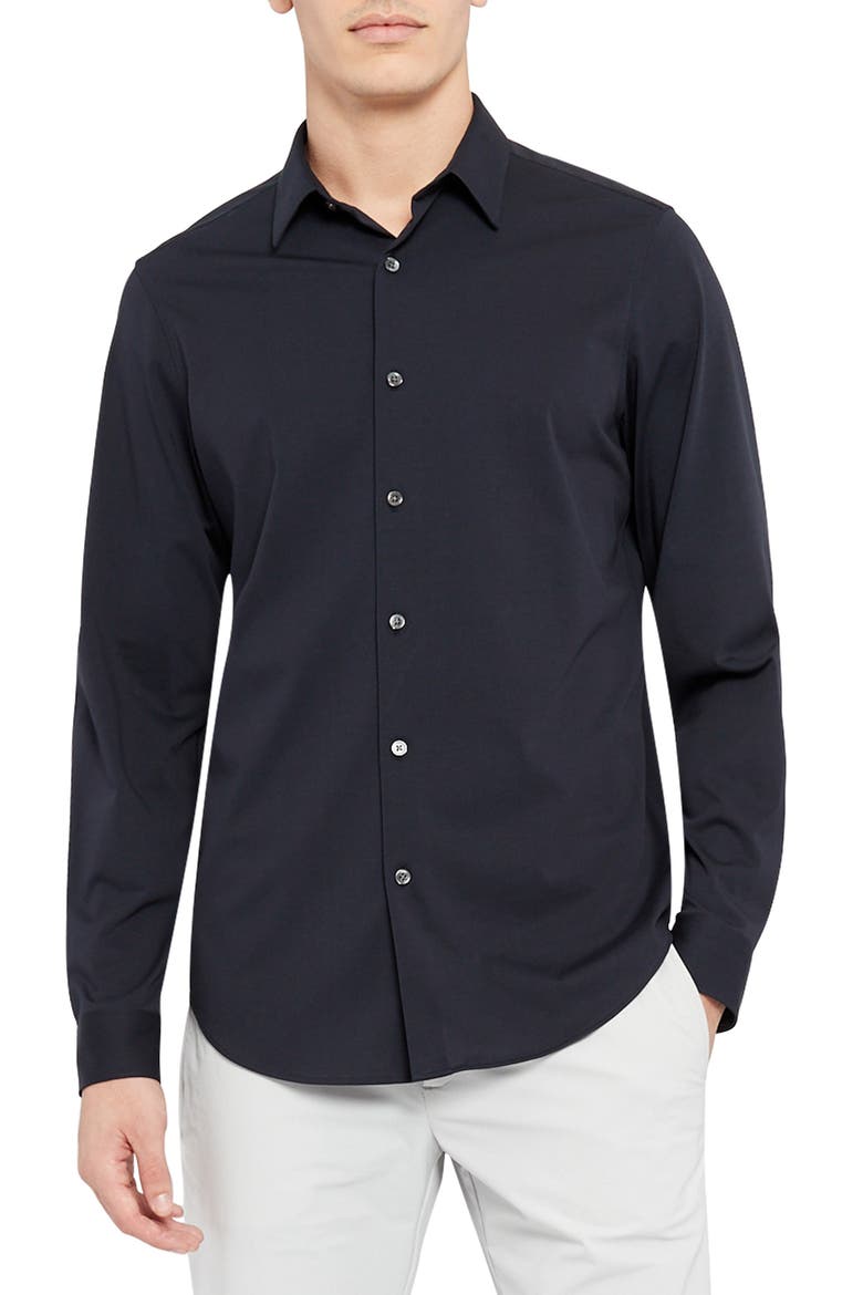 Sylvain ND Structure Knit Button-Up Shirt, Main, color, ECLIPSE