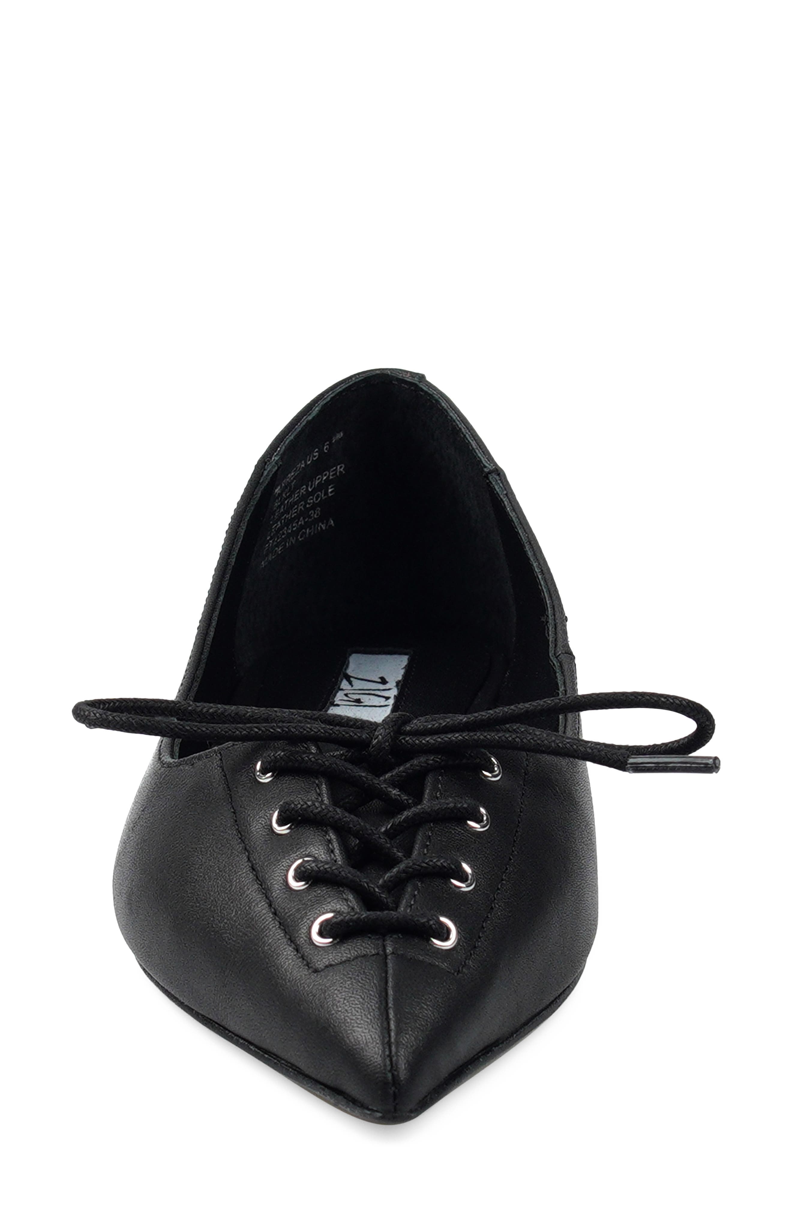 Arreza Lace-Up Pointed Toe Flat, Alternate, color, BLACK