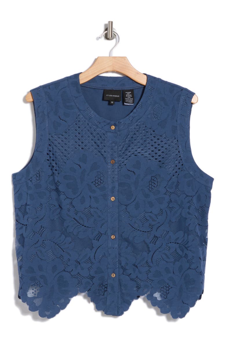 Lace Button Tank, Alternate, color, NAVY