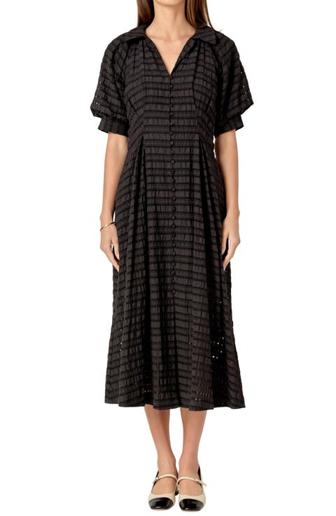 Seersucker Check Cotton Blend Midi Dress
