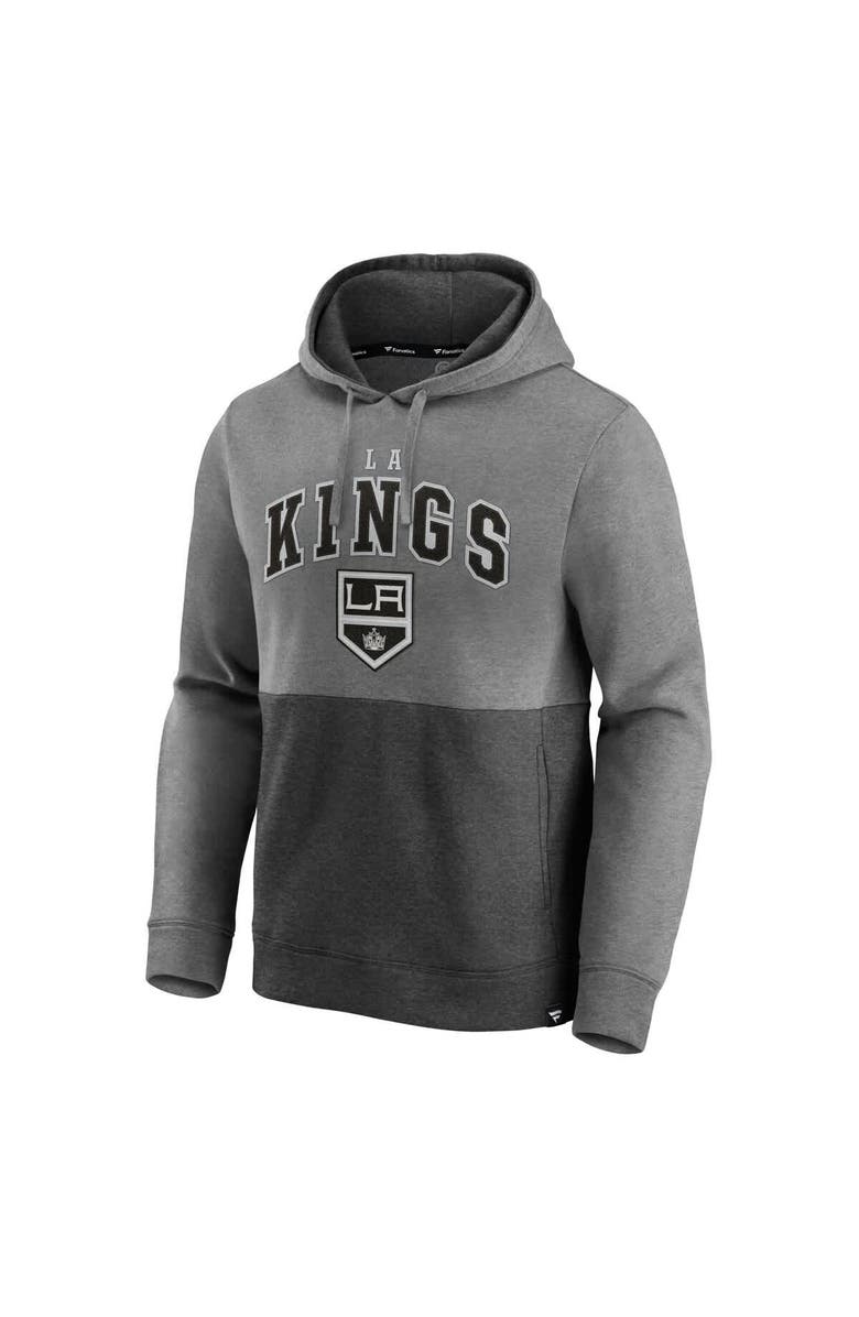 FANATICS Men's Fanatics Heather Gray/Heather Charcoal Los Angeles Kings Block Party Signature Pullover Hoodie, Alternate, color, Heather Gray