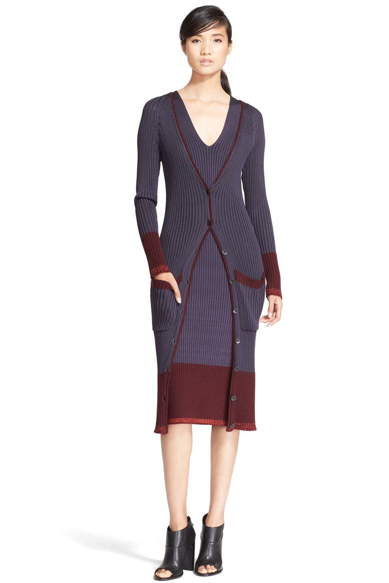 'Kristin' Long Colorblock Cardigan, Alternate, color, DEEP WELL