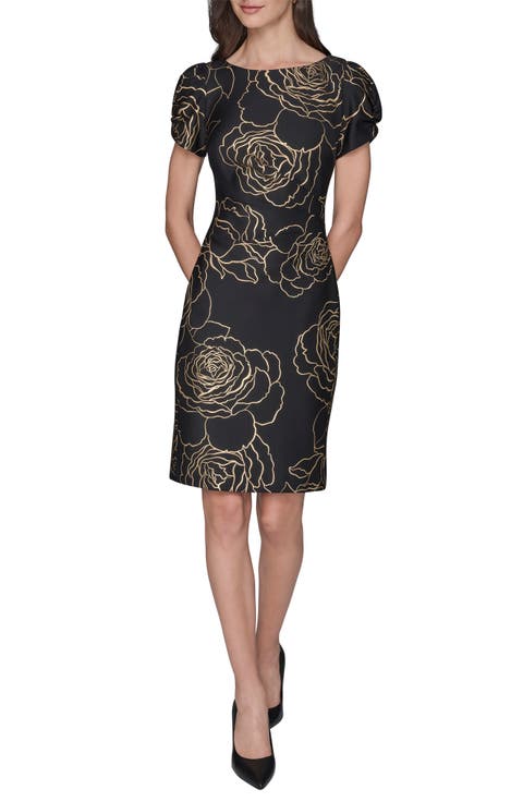 Metallic Floral Sheath Dress