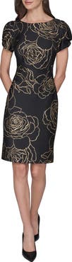 KARL LAGERFELD PARIS Metallic Floral Sheath Dress