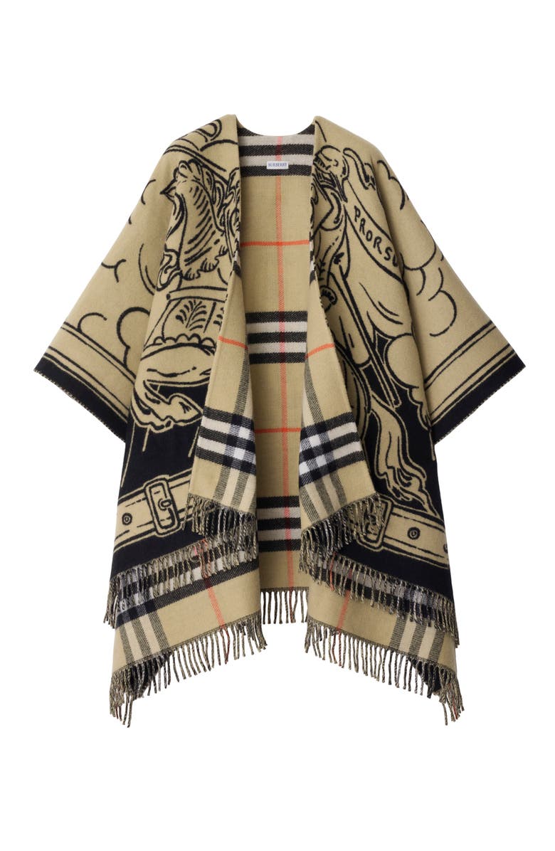Burberry Stormy Knight Wool Cape, Main, color, Sand