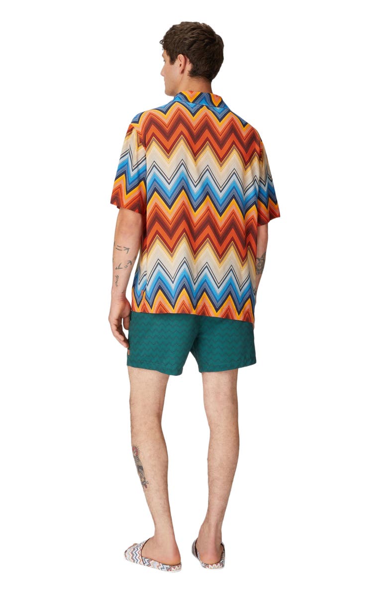 Missoni Viscose Bowling Shirt With Macro Zigzag And Breast Pocket, Alternate, color, Orange