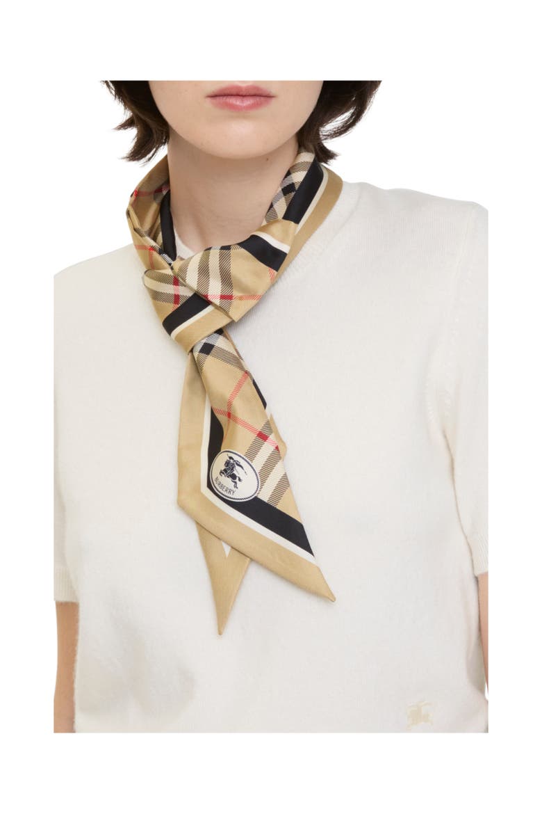 Skinny Check Silk Scarf, Alternate, color, Sand beige