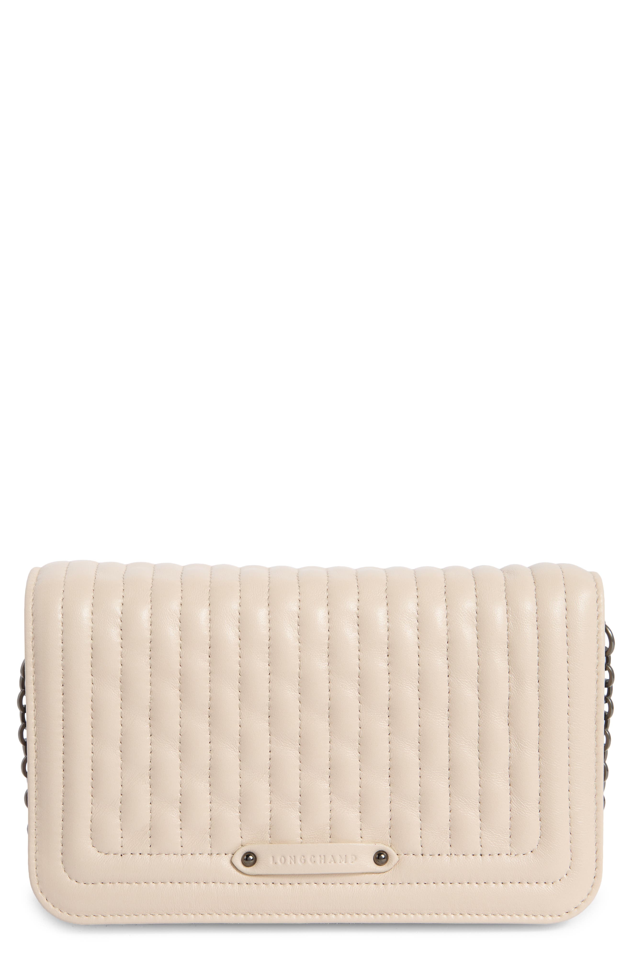 Longchamp Quilted Leather Flap Wallet on a Chain