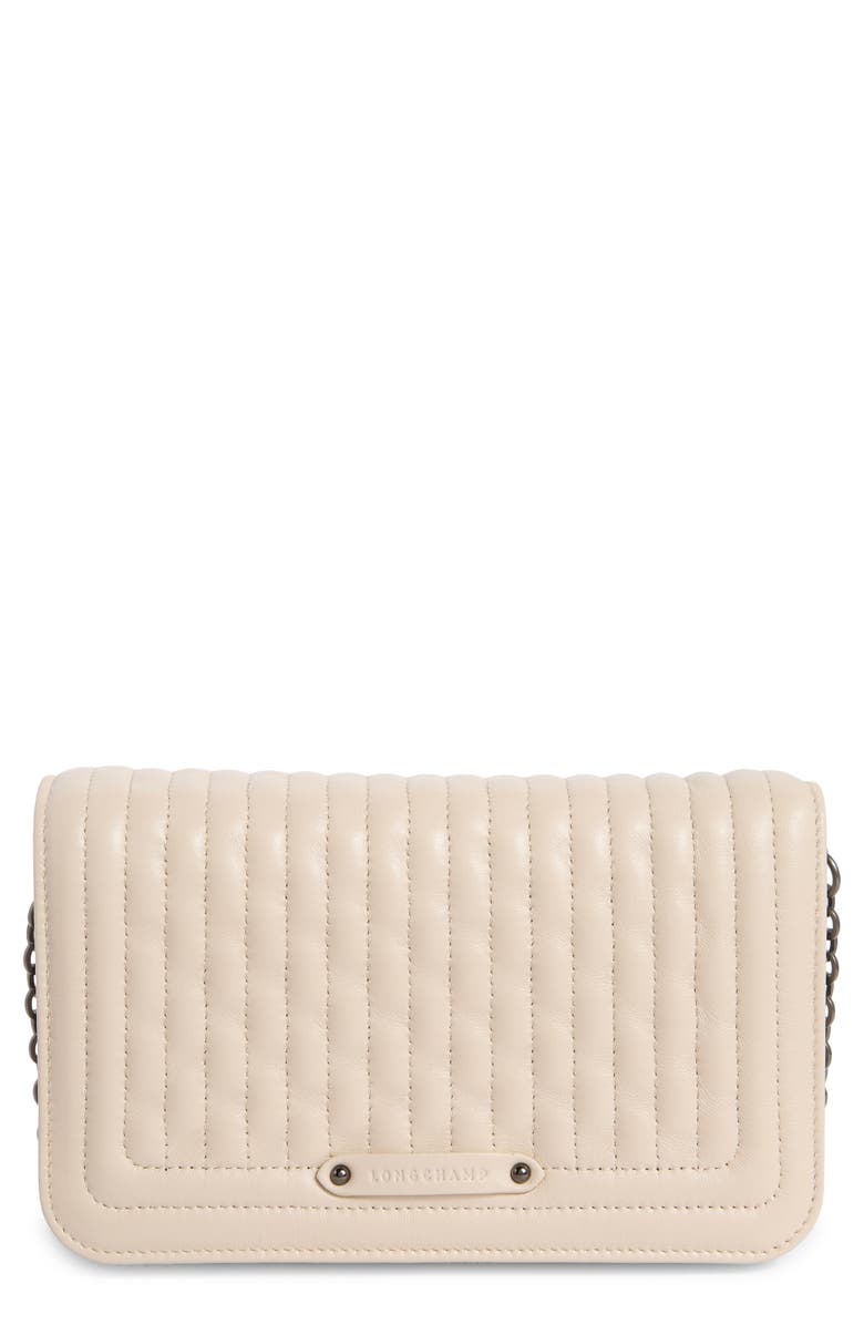 Longchamp Quilted Leather Flap Wallet on a Chain, Main, color, Chalk