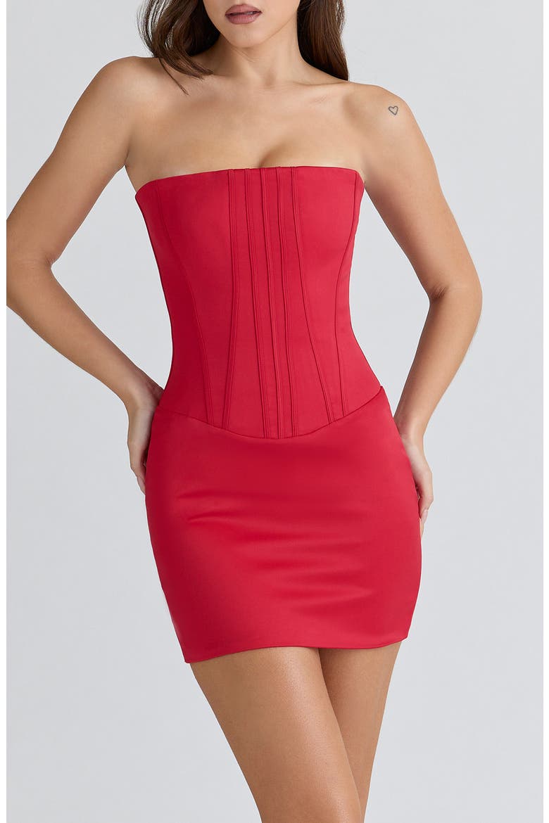 Laila Strapless Satin Minidress, Alternate, color, RED