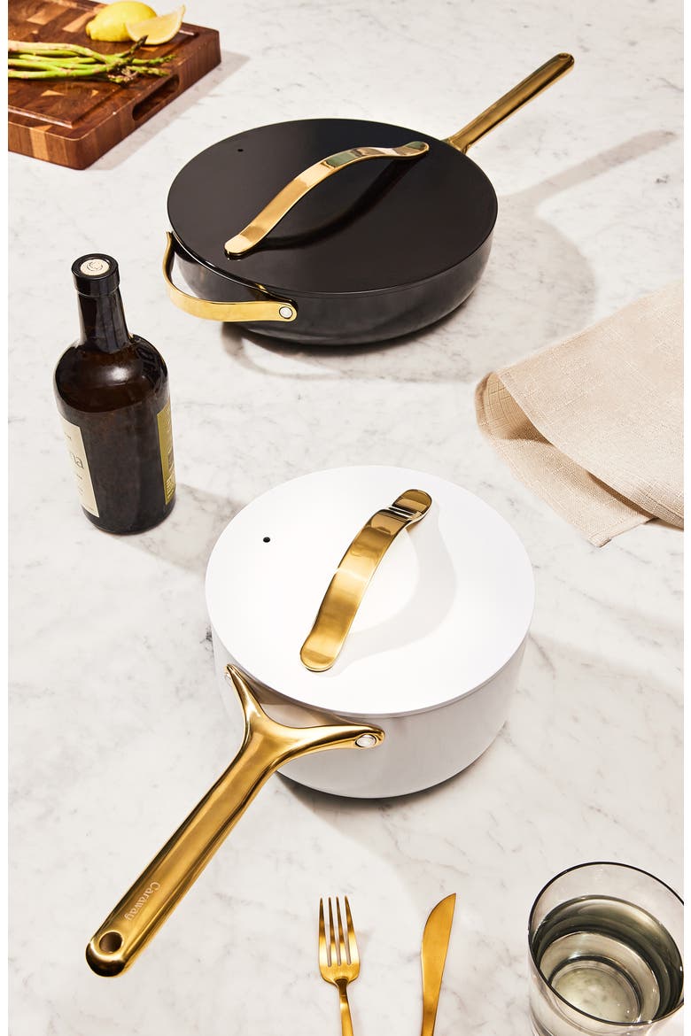 Nontoxic Ceramic Nonstick Sauté Pan with Lid, Alternate, color, BLACK/ GOLD