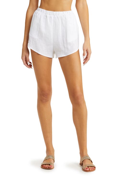 Women Linen Set 2 Piece Outfits Long Shirt And Elastic High Waisted Shorts Sets
