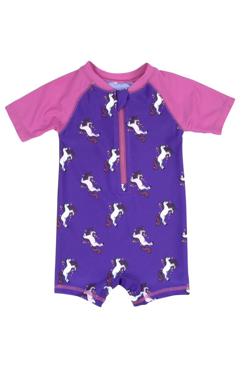 Leveret Baby One-Piece Rashguard, UPF 50+ Sun Protection Swimwear, Main, color, Unicorn