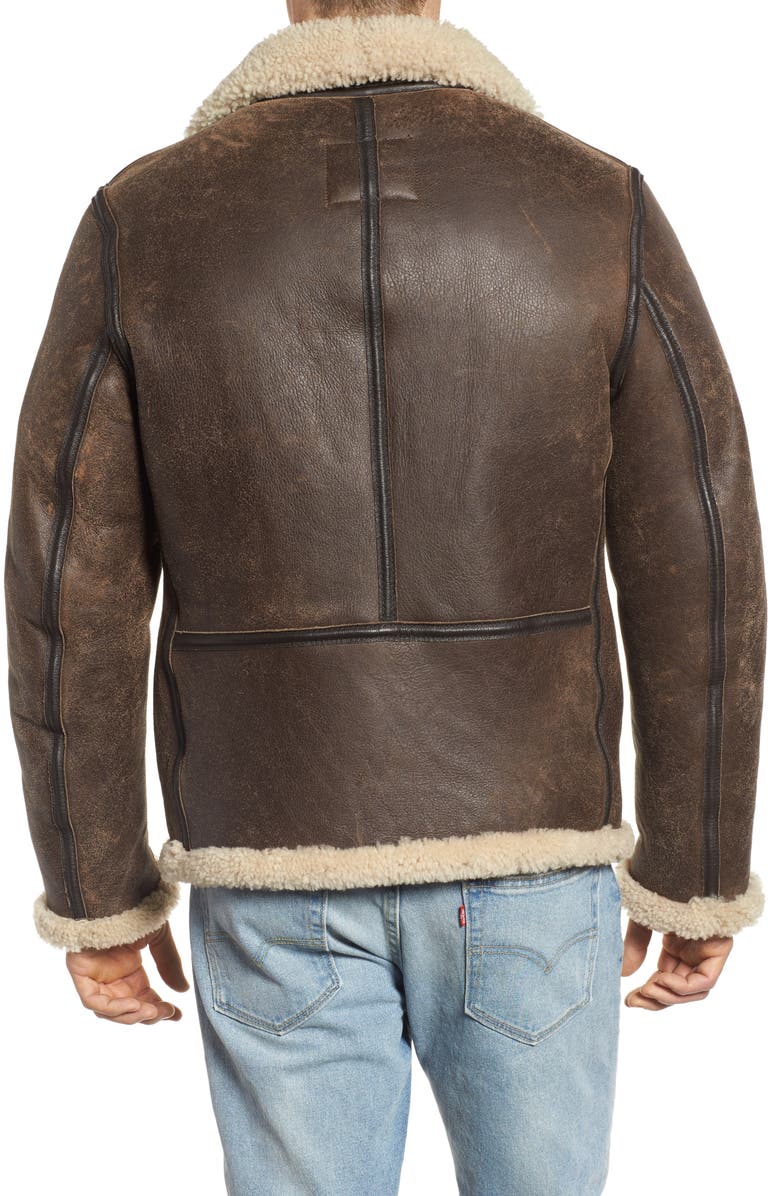 Schott NYC Genuine Shearling Vintage B-6 Bomber Jacket, Alternate, color,